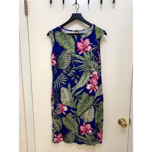 Chico's, Tropical Print Midi Dress, Blue/Pink/Green, Chico's Size 0 (US Small) - Picture 1 of 6